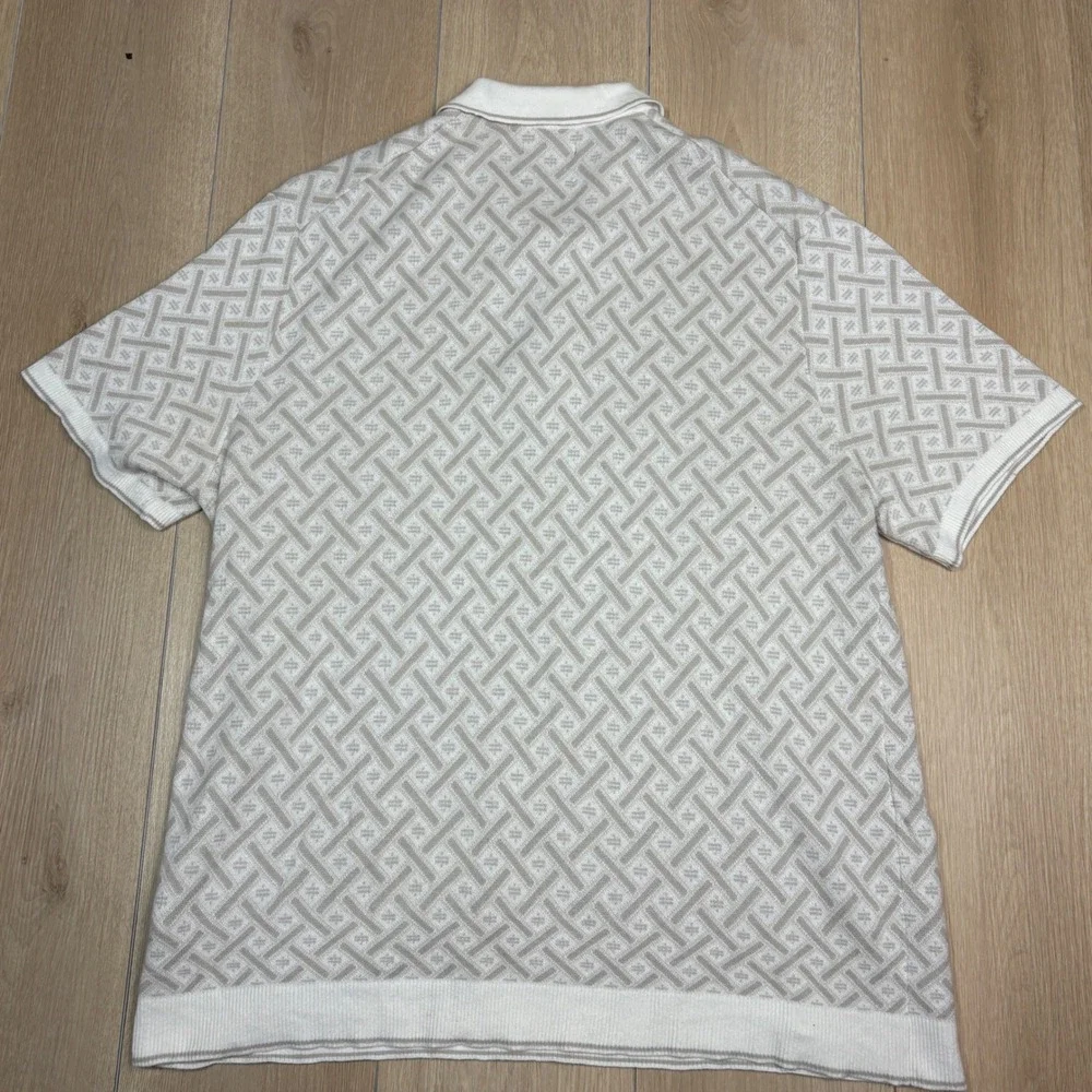 Abercrombie & Fitch Mens Large Geometric Knit Sweater Polo Shirt Cream Tan L